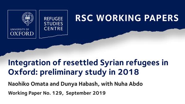cover of working paper 'Integration of resettled Syrian refugees in Oxford'